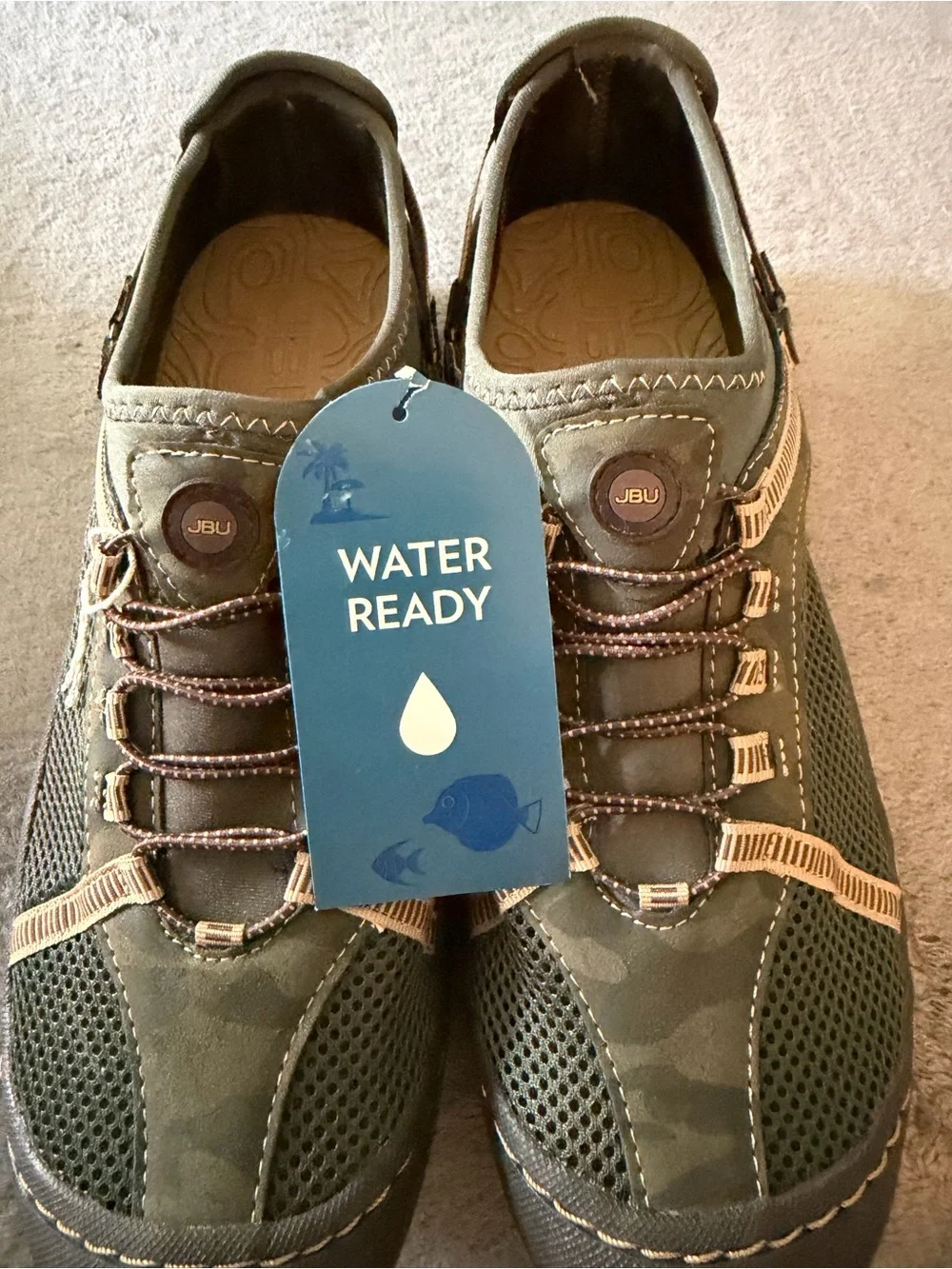 JBU Men’s Water-Ready Olive Green Casual Slip-On Shoes 11